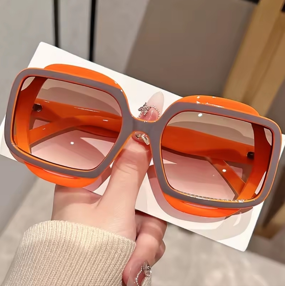Unisex Luxury Style Bold Chunky Orange Gradient Oversized Square Sunglasses - Picture 3 of 4